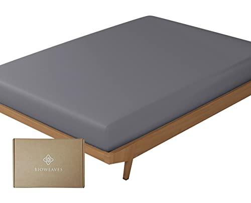 BIOWEAVES 100% Organic Cotton 1 Twin XL Fitted Sheet Only | 300 Thread Count Sateen Weave GOTS Certified with Deep Pocket - Gray