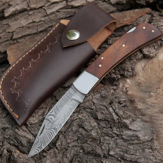 Queen Snake 4.9 Closed Damascus Pocket Knife Stag Antler Handle