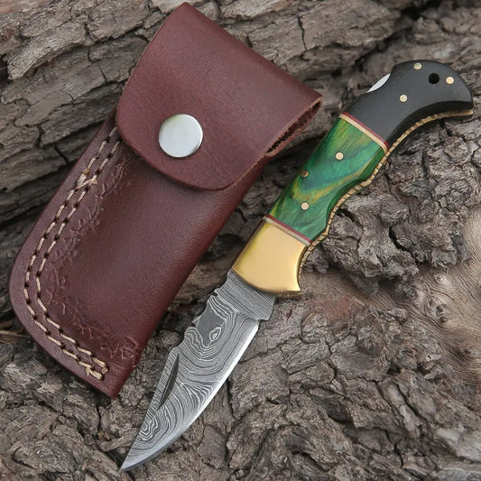 Folding Pocket Knife Hand Forged Damascus With Wood Handle & Back Lock –  White Hills Knives