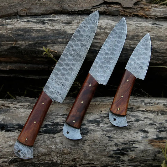 Wildrose - Damascus 5 Piece Chef Knife Set & Leather Roll – Forged Blade