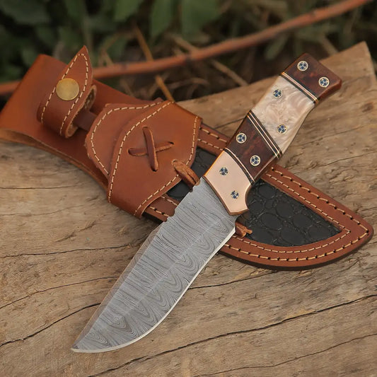 Custom Handmade Damascus Steel Hunting Knife with Colored Pakka Wood H –  USKnife4u