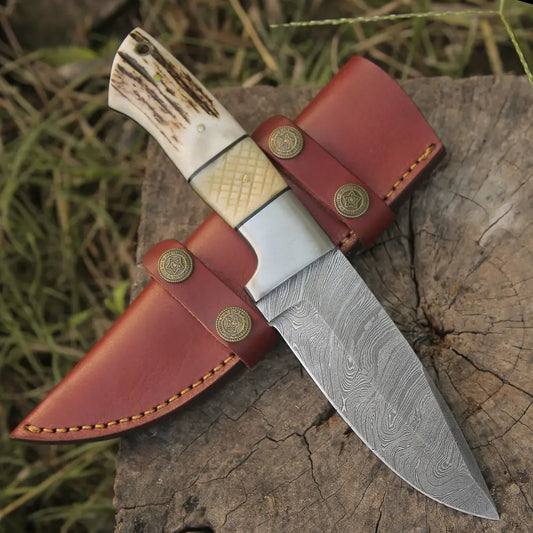 Handmade Forged Damascus Steel Gut Hook Hunting Knife EDC With Origina