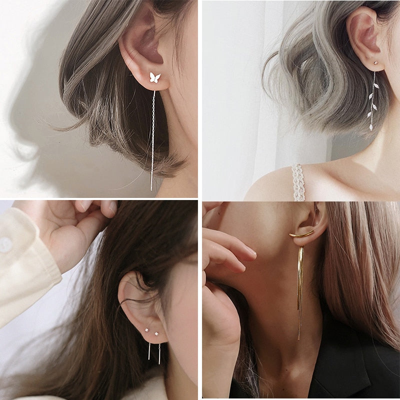 Korean Geometric block Long Tassel Bar Drop Earrings For Women Minimalism Personality Ear Line Dangle jewelry Gift