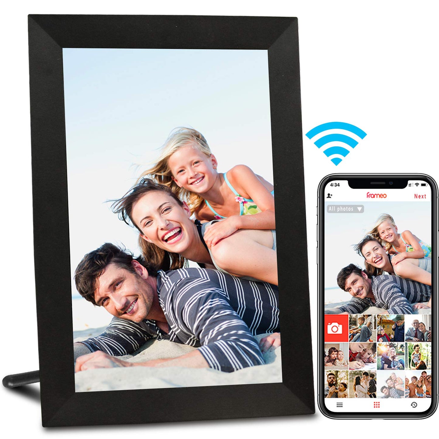 AEEZO WiFi Digital Picture Frame 10 Inch IPS Touch Screen FHD 2K Display Smart Cloud Photo Frame with 16GB Storage (White)
