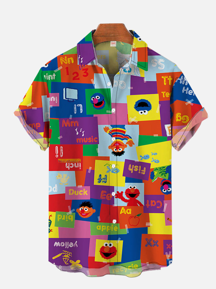 Casual Colorful Cartoon Elements Patchwork Printing Short Sleeve Shirt