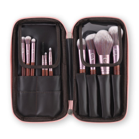 Calizade Beauty Makeup brush set and makeup brush case, drab pink, vegan, cruelty free, great gift ideas, holiday gift