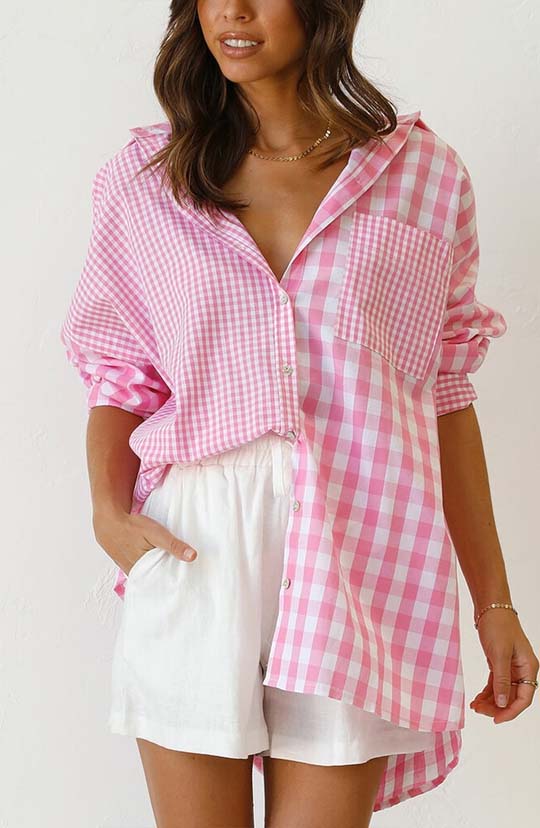 Candy Coated Pink Plaid Button Down Blouse