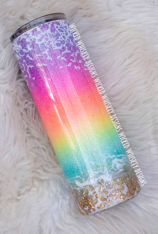 20oz Skinny Tumbler Sublimation Design, Sunset Beach Glitter Tumbler By  99TumblerDesigns