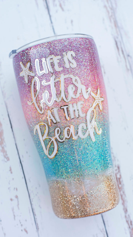 Salty Beach Glitter Tumbler  Beach Tumblers – Wicked Whiskey Designs