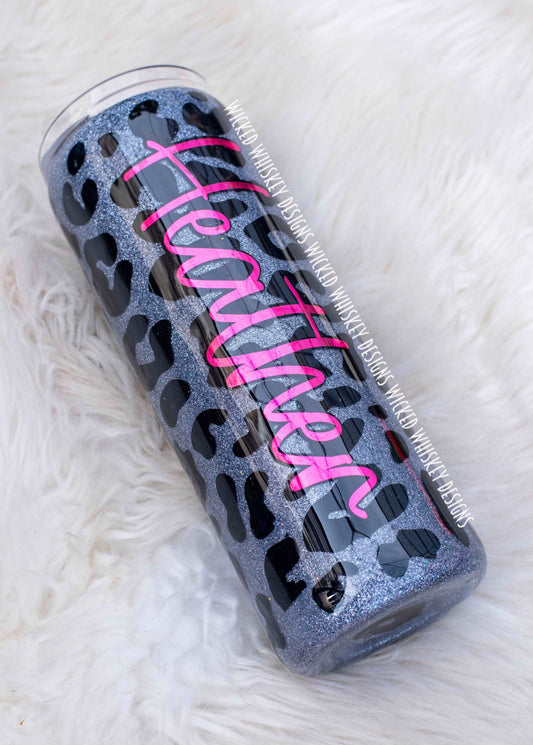 Neon glitter swirl leopard print stainless steel tumbler bong