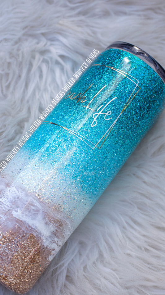 Salty Beach Glitter Tumbler  Beach Tumblers – Wicked Whiskey Designs