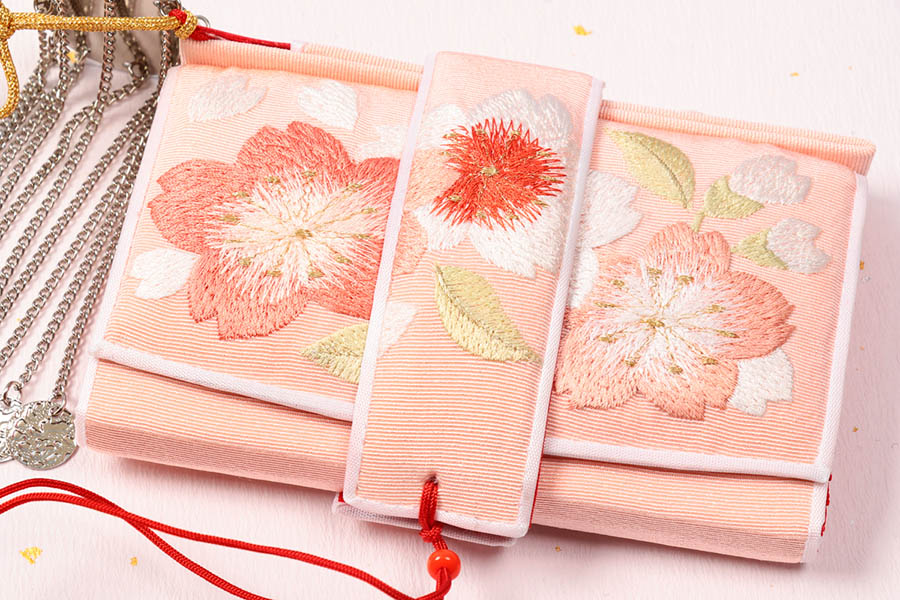 アンティーク 筥迫 日本刺繍 桜 菊 びらびら簪-