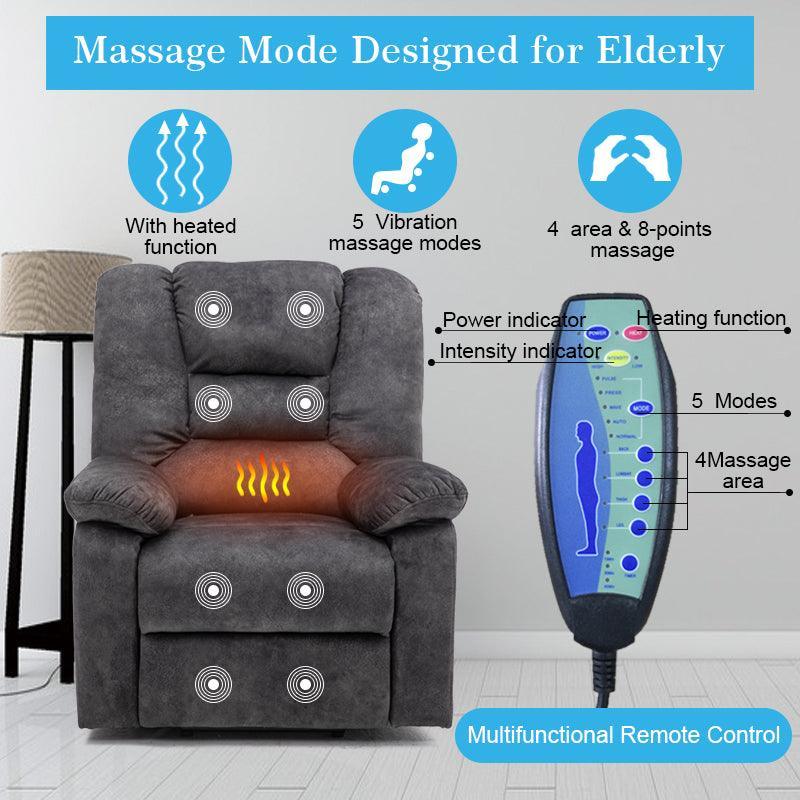 Electric Power Lift Recliner with Massage, Heating Functions, and Remote Control, Gray