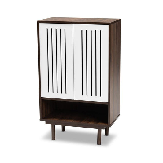 Designer Studios Shirley Modern and Contemporary Walnut Medium Brown Wood  2-Door Shoe Cabinet with Open Shelves