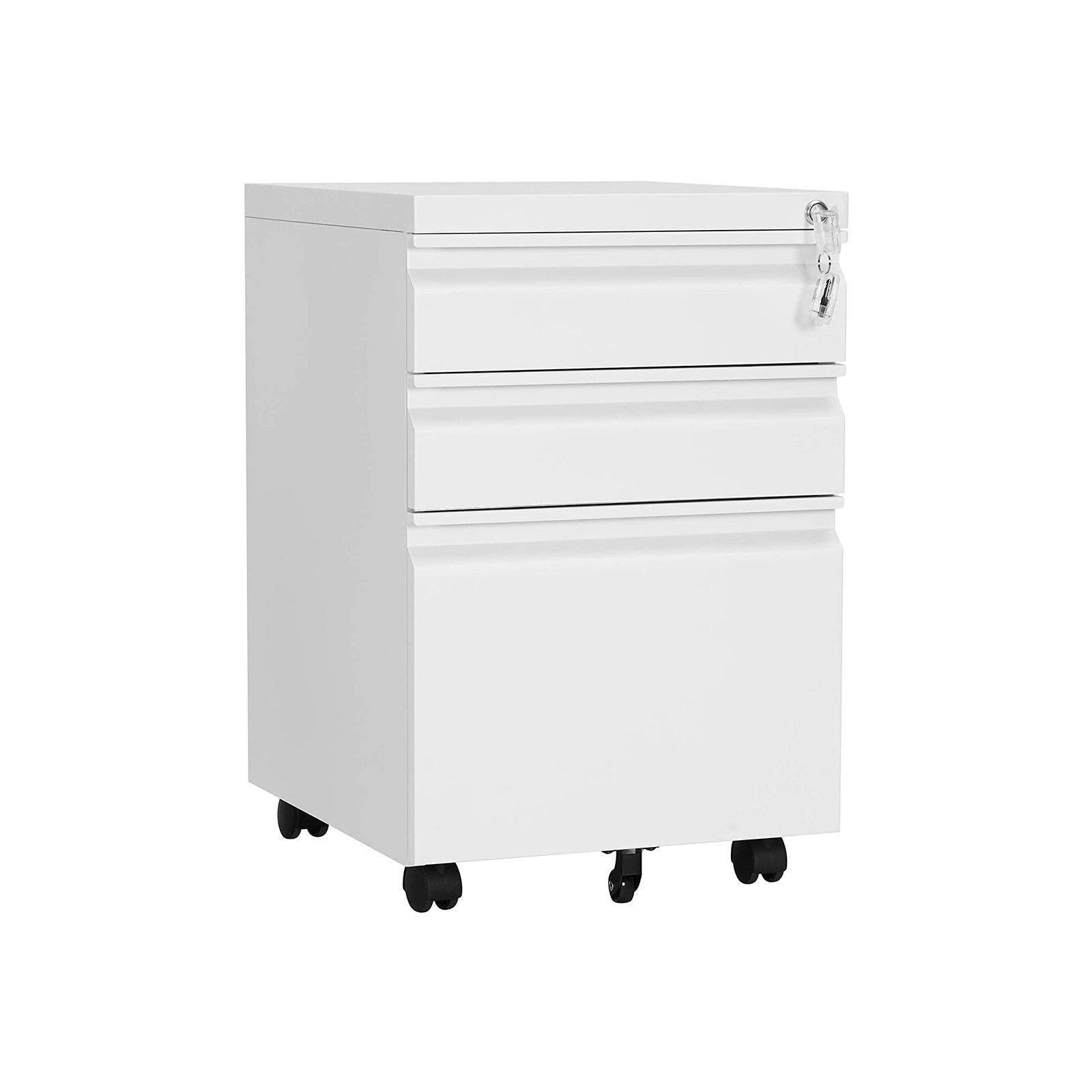 White Mobile Under Desk File Cabinet with Lock