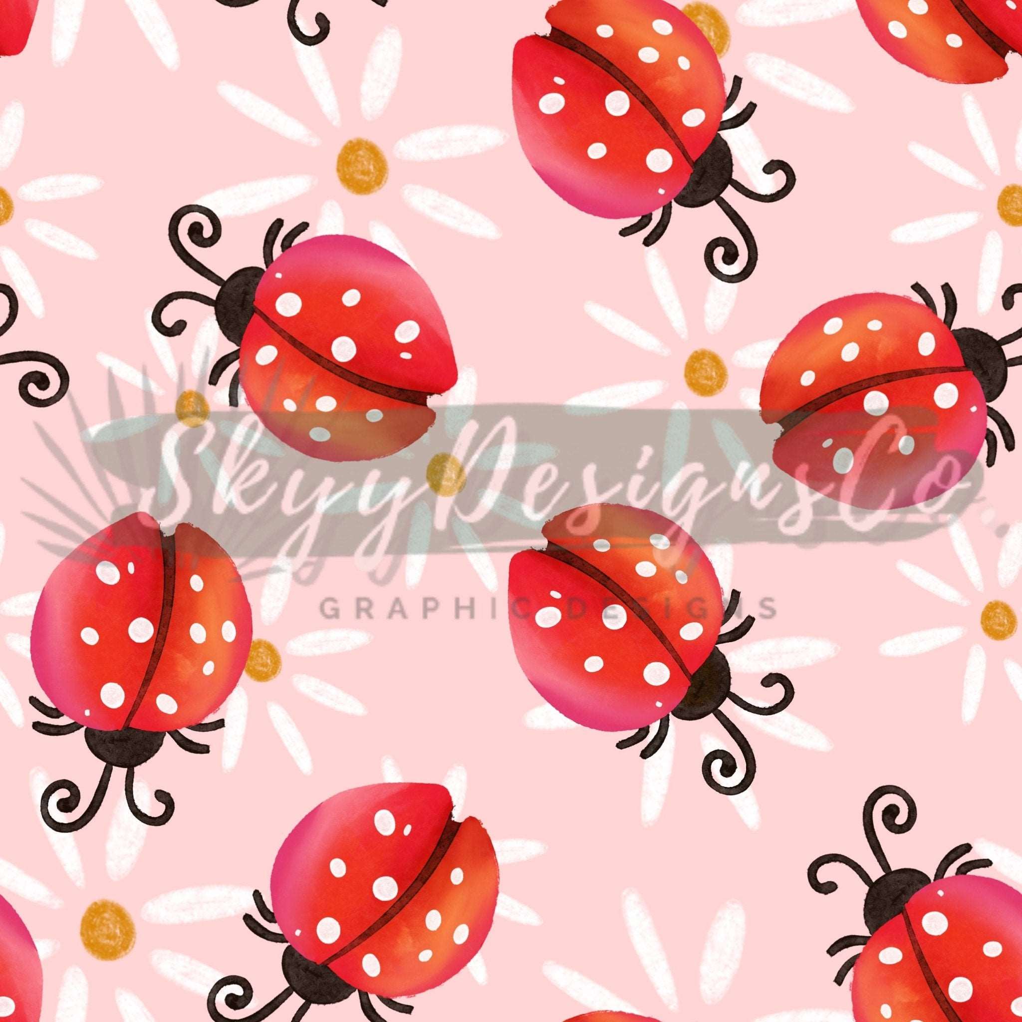 Lady bug floral daisy digital seamless pattern for fabrics and wallpapers, bugs seamless pattern, Digital paper floral ladybugs