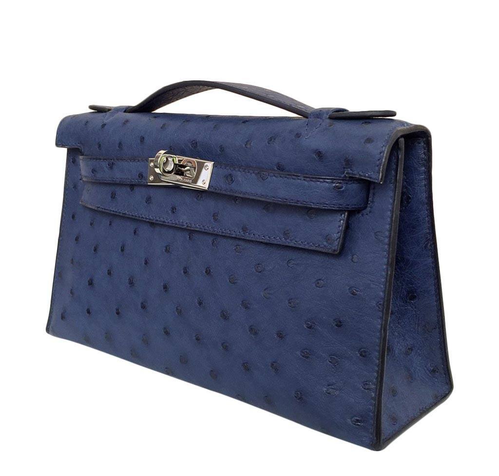 Hermes Kelly Sellier 20 Bleu Glacier Ostrich Gold Hardware