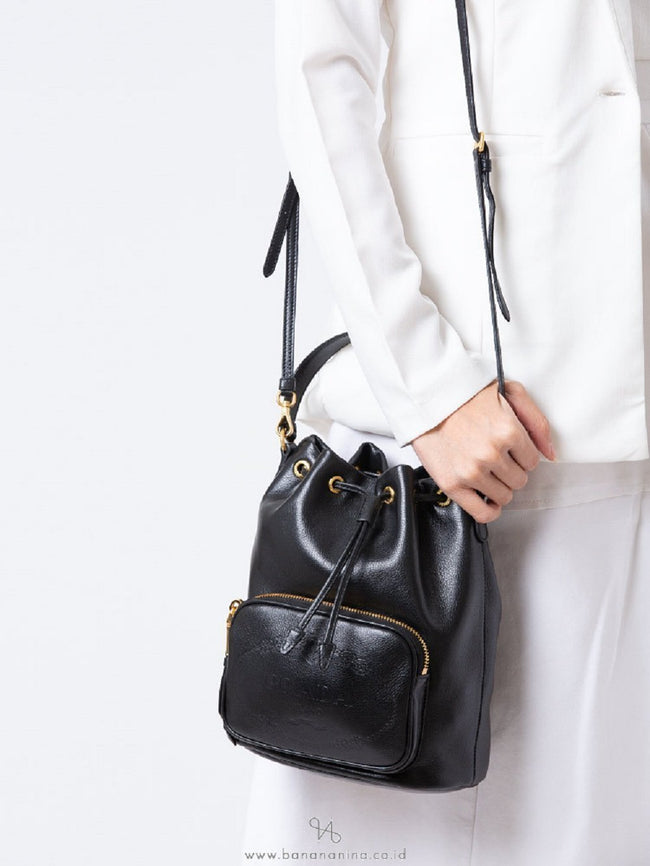 Prada Black Glace Calf Leather Logo Small Bucket Crossbody Bag 1BH038 – ZAK  BAGS ©️ | Luxury Bags