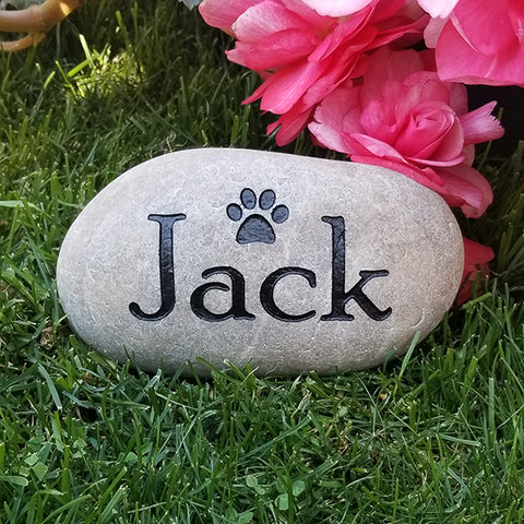 Personalized river rock pet memorial stone