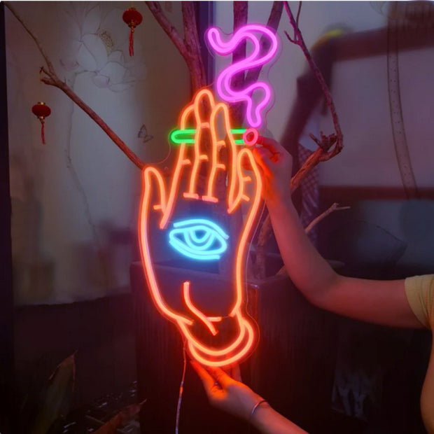 Beschikbaar Bijwonen Versterken Mystiek symbool rokende hand met oog neon lamp | neonlampen.nl