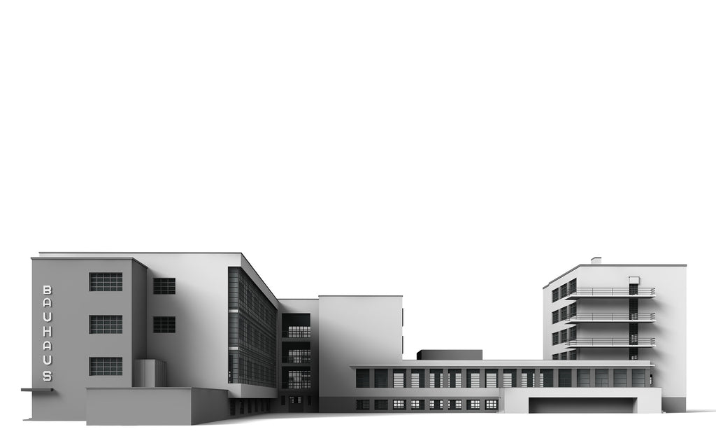 3D tekenmodel van de kunstschool het Bauhaus in Weimar, Duitsland.