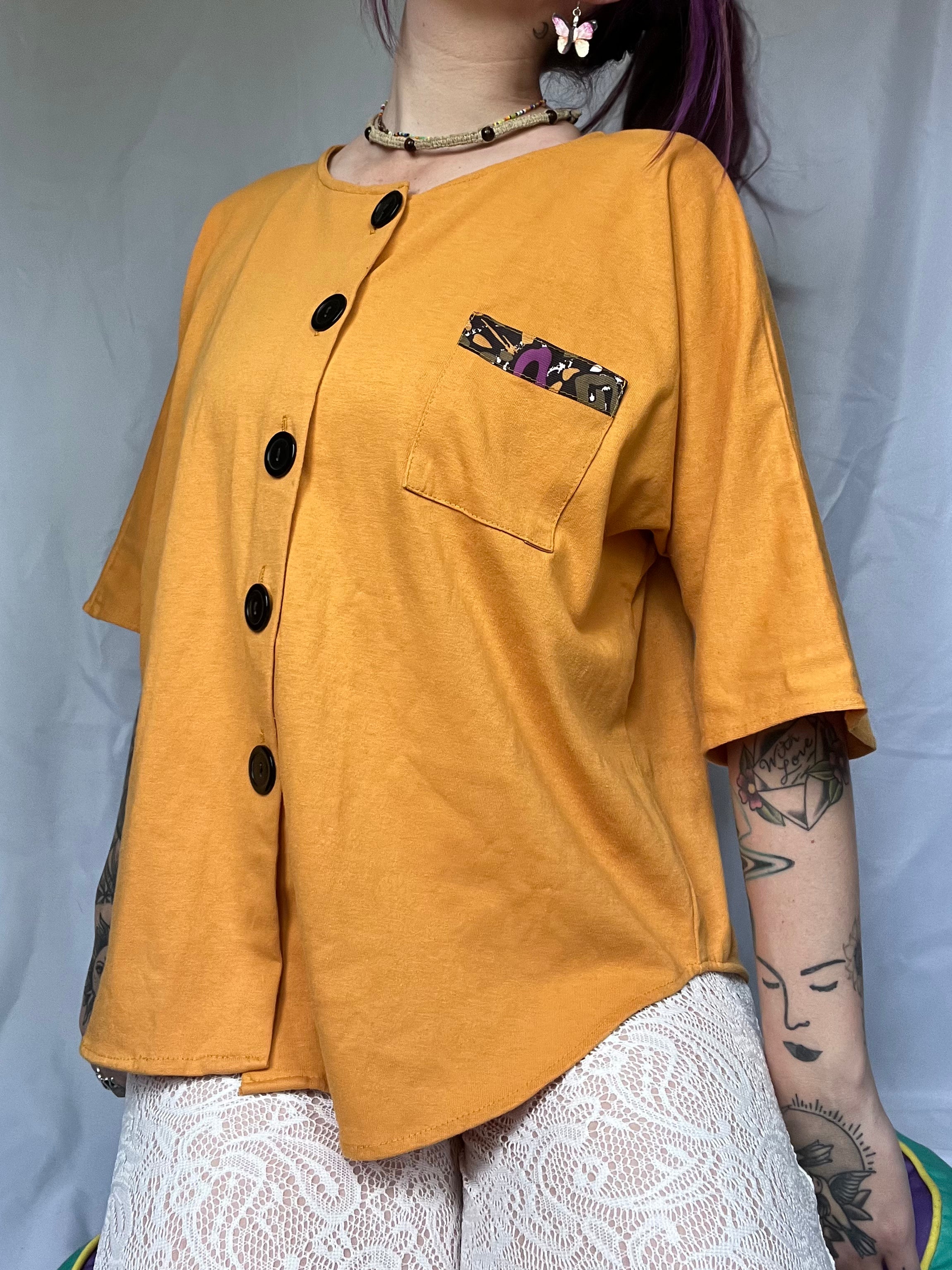 90s Vintage Orange Button Up Pocket Shirt