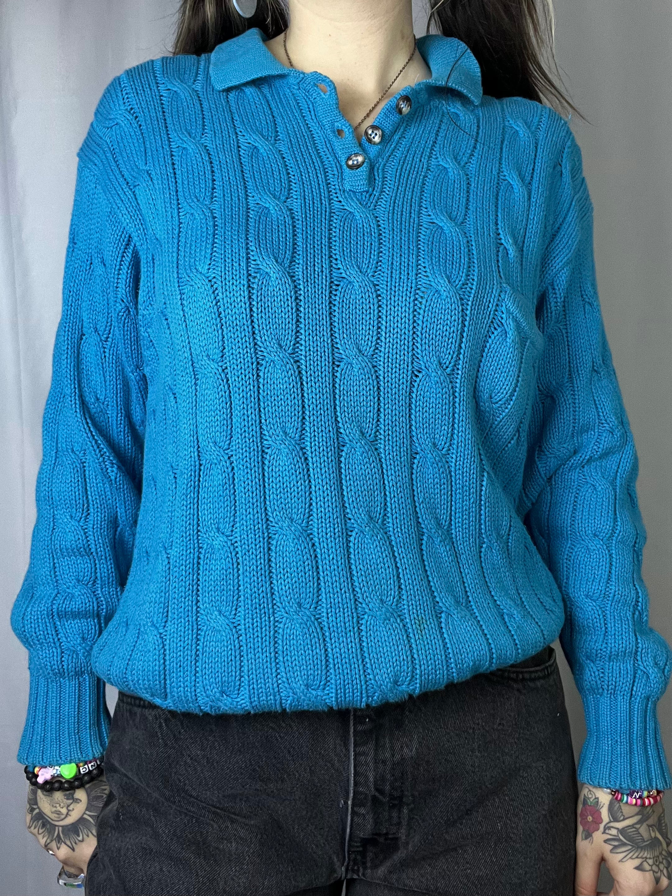 Vintage Vibrant Blue Cable Knit Sweater
