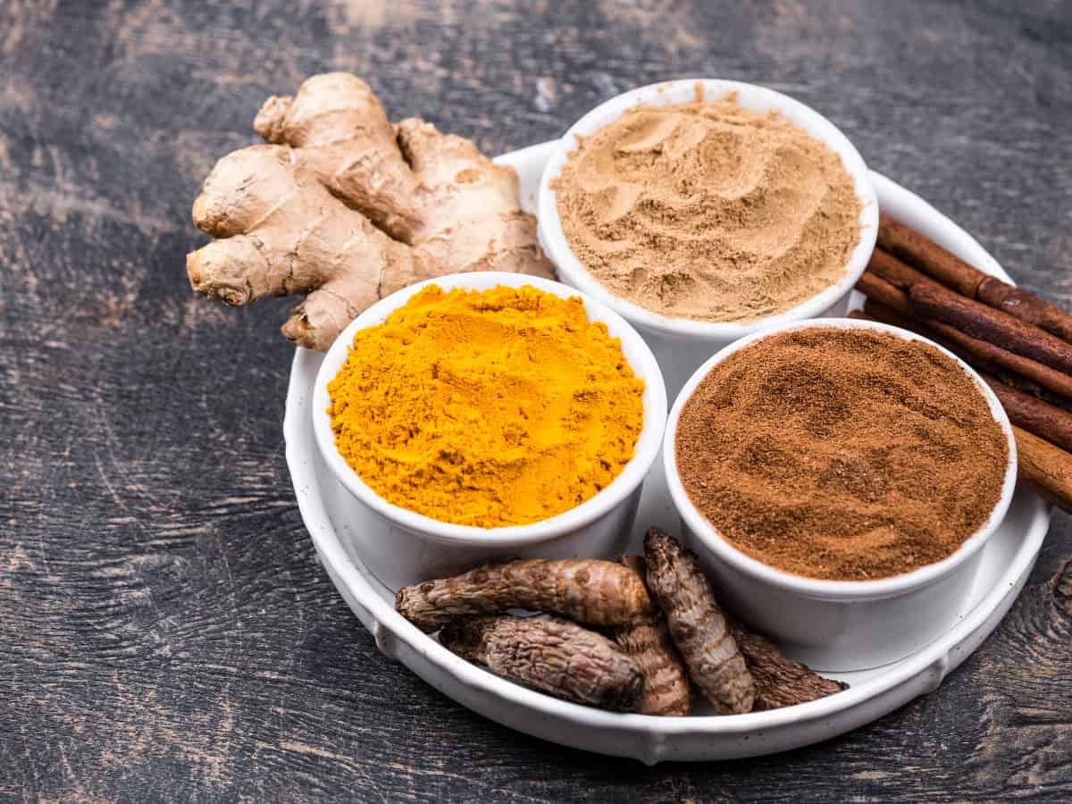 various herbs and spices such as turmeric, ginger, and cinnamon