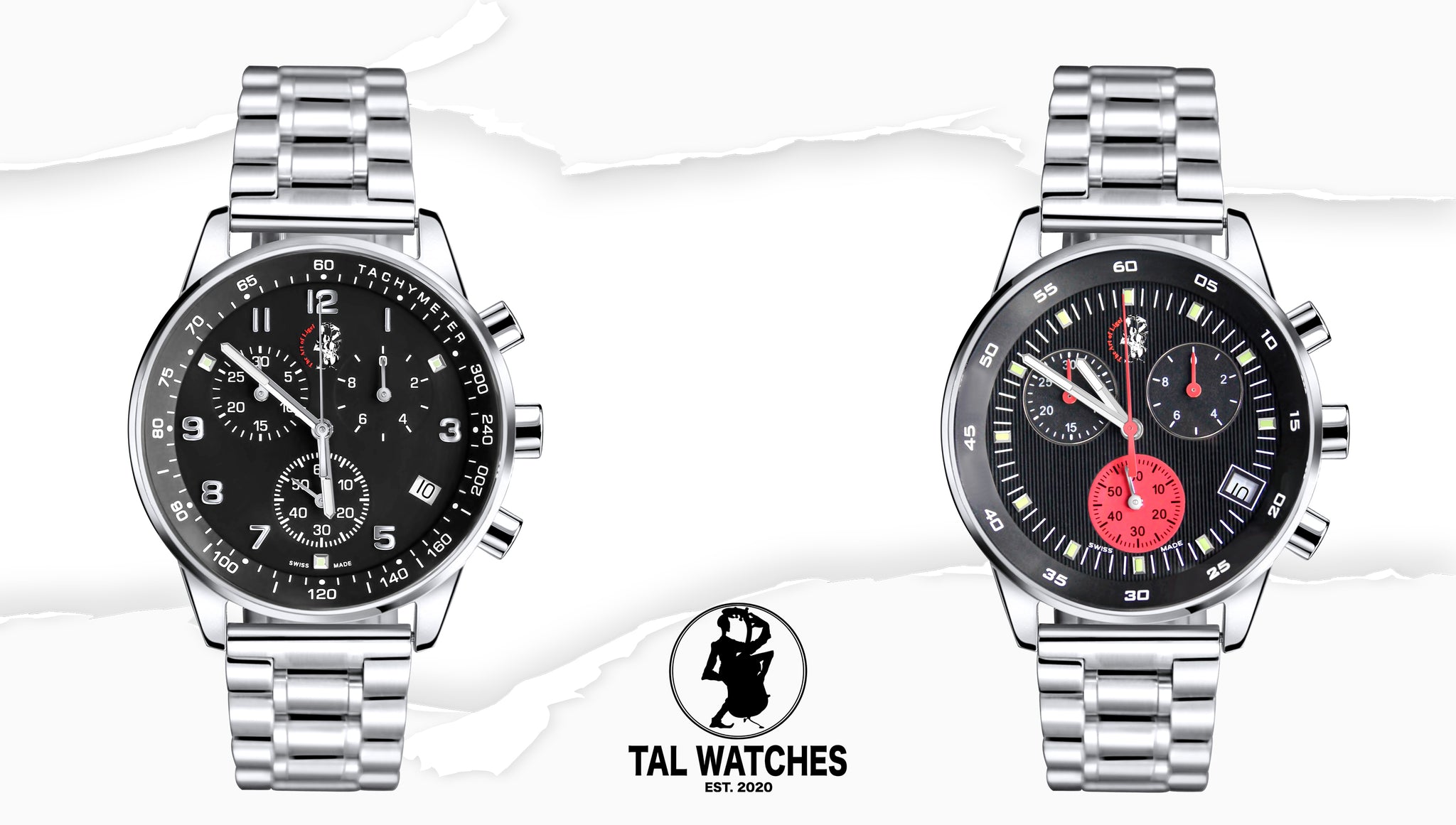 TAL Gentleman’s Timepiece Stainless Steel Arena - Black Dial & Chronograph Cosmos - Red Eye