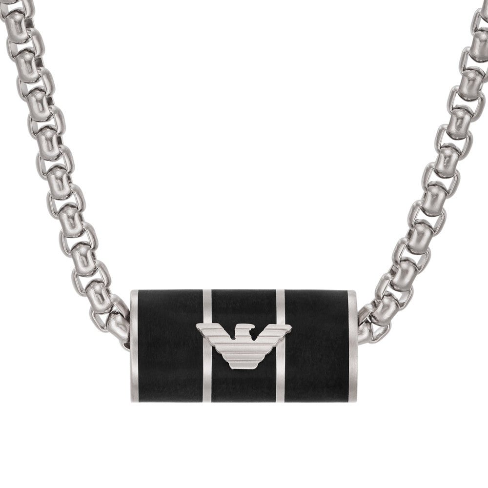 Emporio Armani Black-Tone Stainless Steel Pendant Necklace