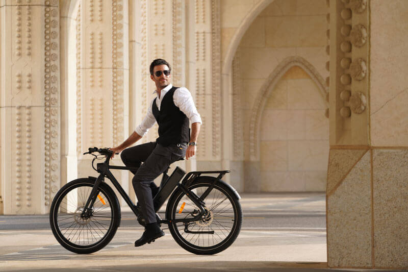 a gentleman riding an engwe p275 pro e-bike