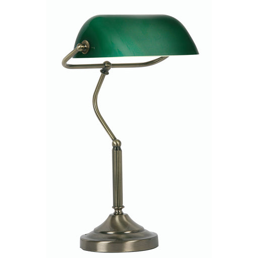 Traditional Banker's Lamp, Green Glass Shade, Antique Brass Base, 14h  LMP557AB 