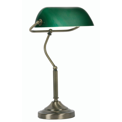 Bankers Polished Brass and Gloss Green Desk Lamp - Zest Lighting