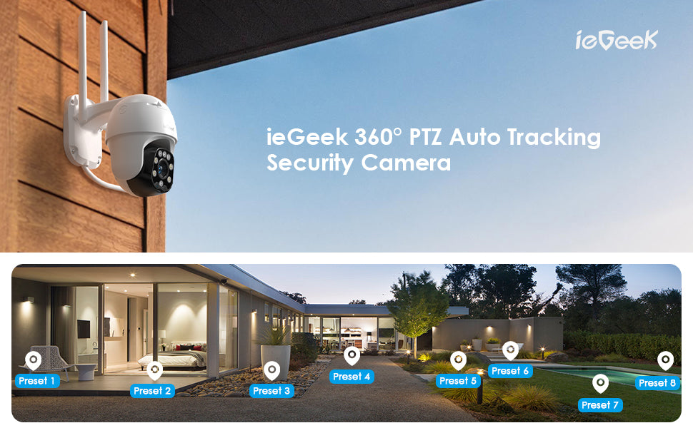 ieGeek 2K 360° Outdoor Security Camera Home WiFi PTZ Surveillance CCTV  W/Siren