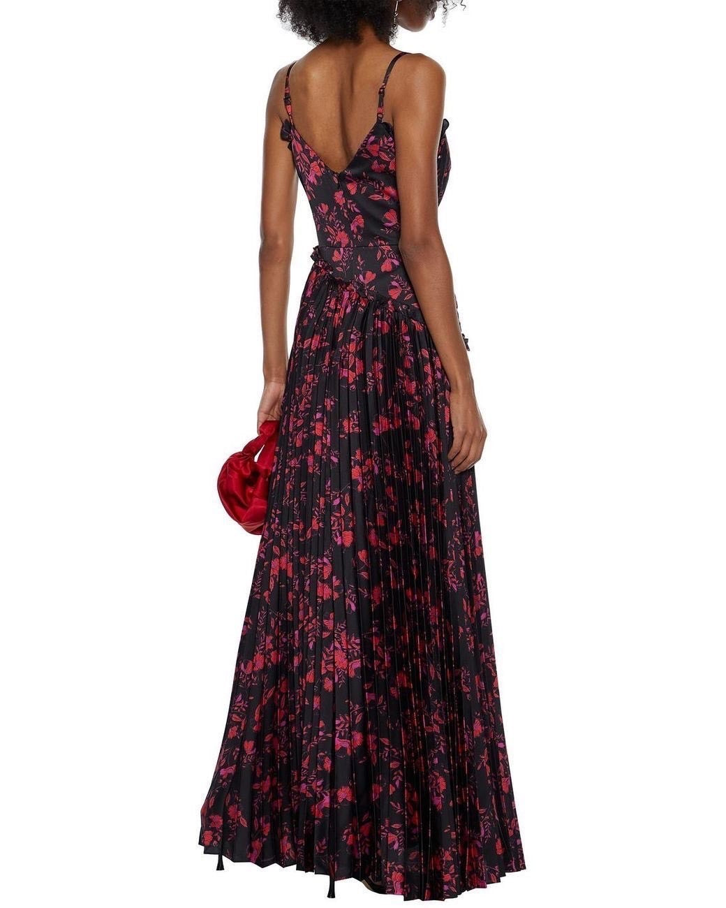 Monique Lhuillier Wrap-effect pleated floral-print satin maxi dress