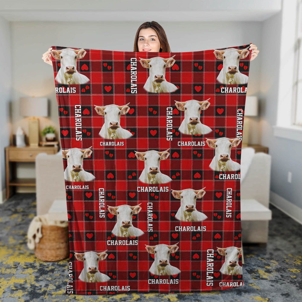 Charolais Cow Pattern Hoodie Blanket, Farm Blanket, Farm Animal Blanket