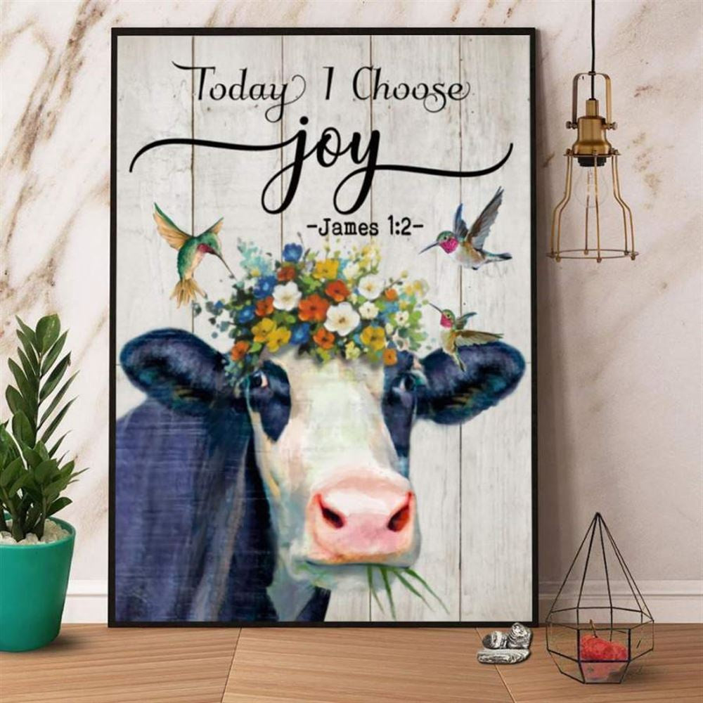 Farm Cow Today I Choose Joy Hummingbird Canvas, Farm Canvas, Farm Art Decor