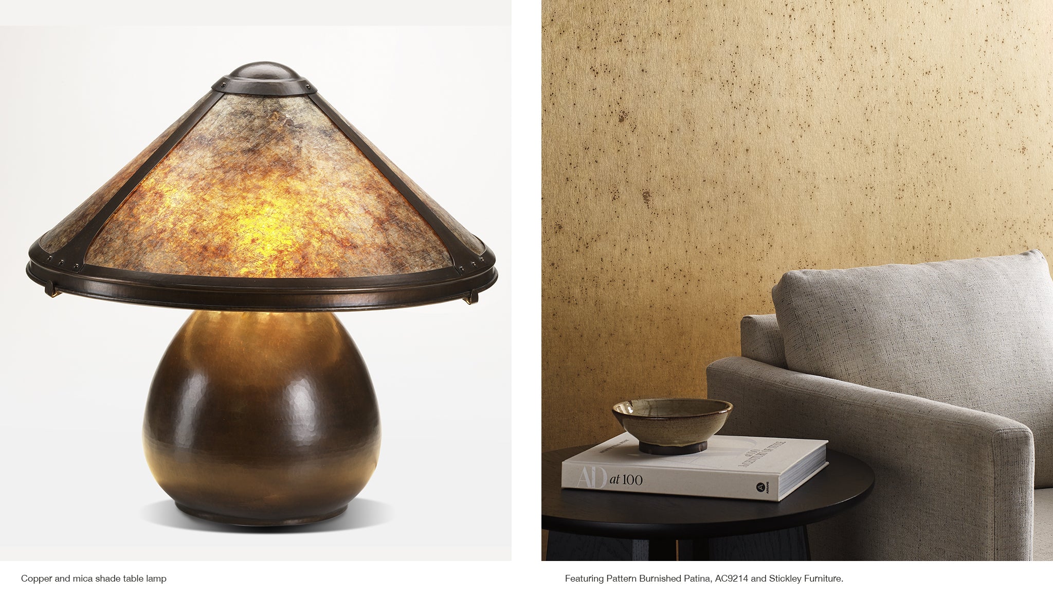 Copper and mica shade table lamp, Featuring Wallpaper Pattern Burnished Patina, AC9214, gold