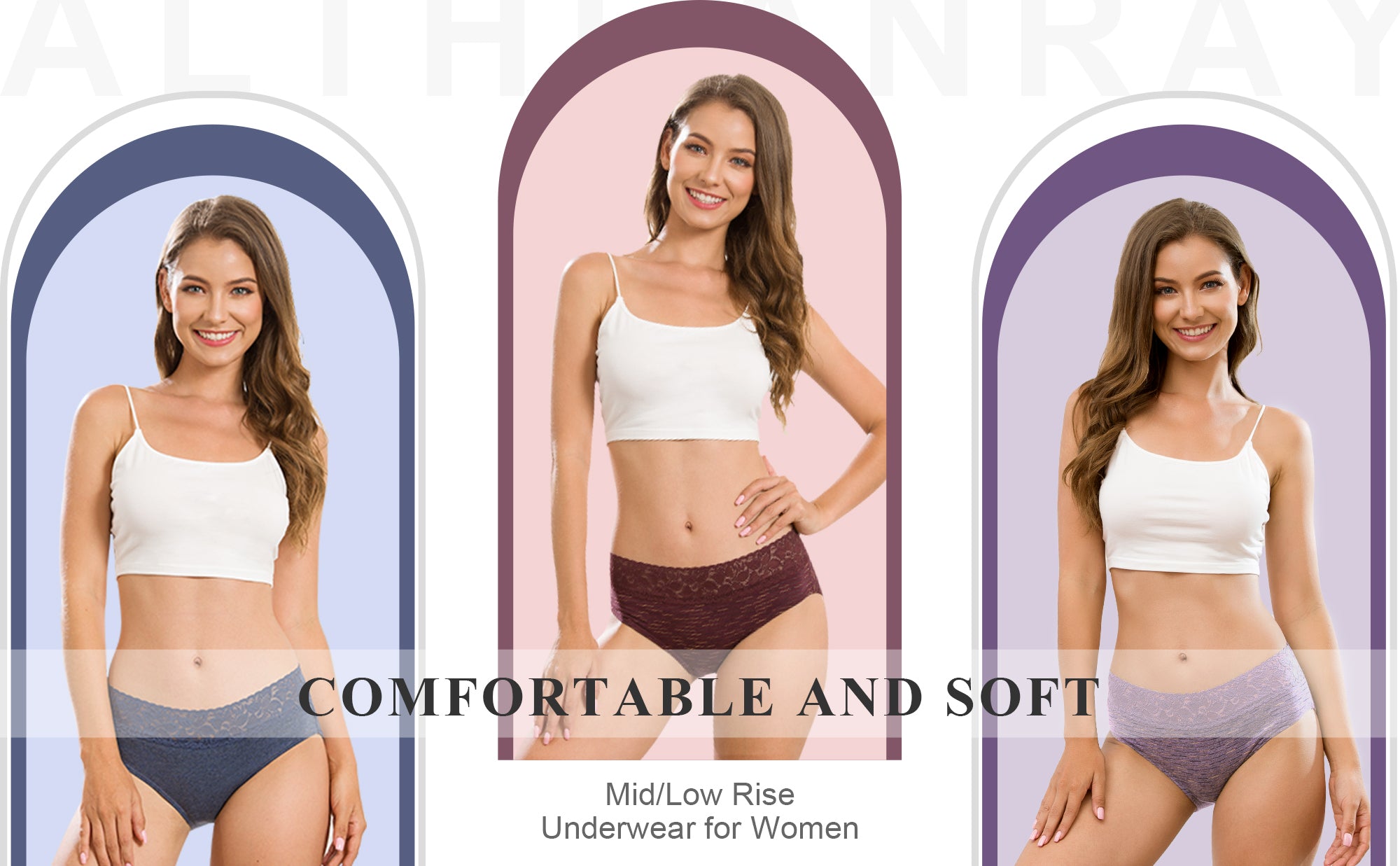 Altheanray-Women’s Underwear-Cotton-Panties-for-Women-Soft-Ladies L-ace-Trim-Underwear displayed by models