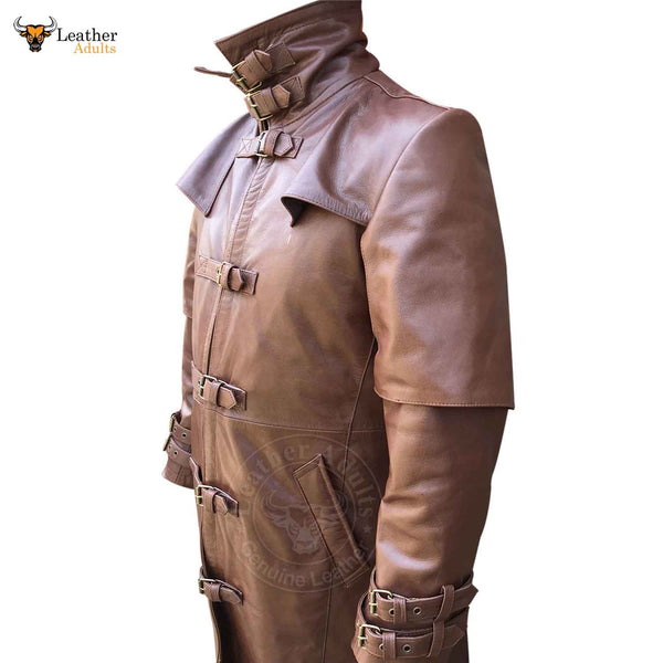 Mens Brown Crocodile Leather Duster Riding Hunting Steampunk