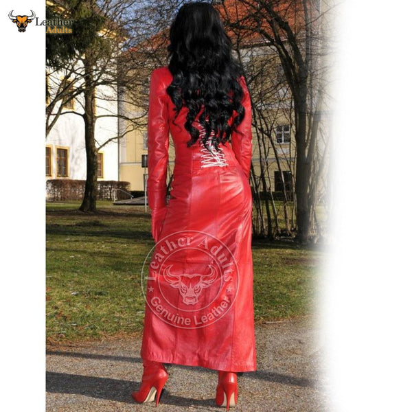 Womens Ladies Pure Lambskin Nappa Leather Long Red Leather Dress Gown –  Leather Adults