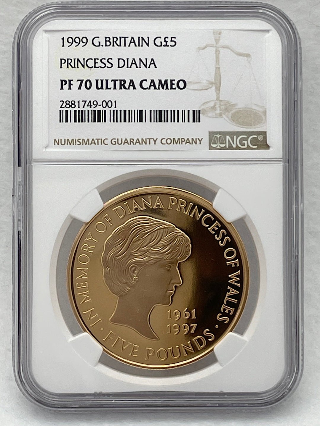 あすつく 1999 イギリス ダイアナ妃追悼 £5 プルーフ銀貨 NGC PF69UC