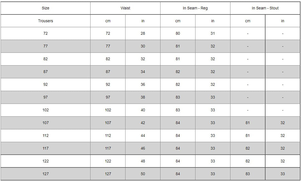 Biz Collection Men's Sizing Chart