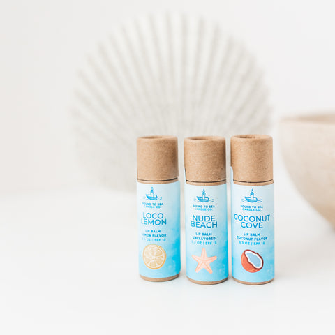 coastal themed lip balm with SPF 15