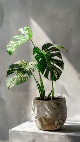 picture of a Variegated Monstera Albo in a high-end pot