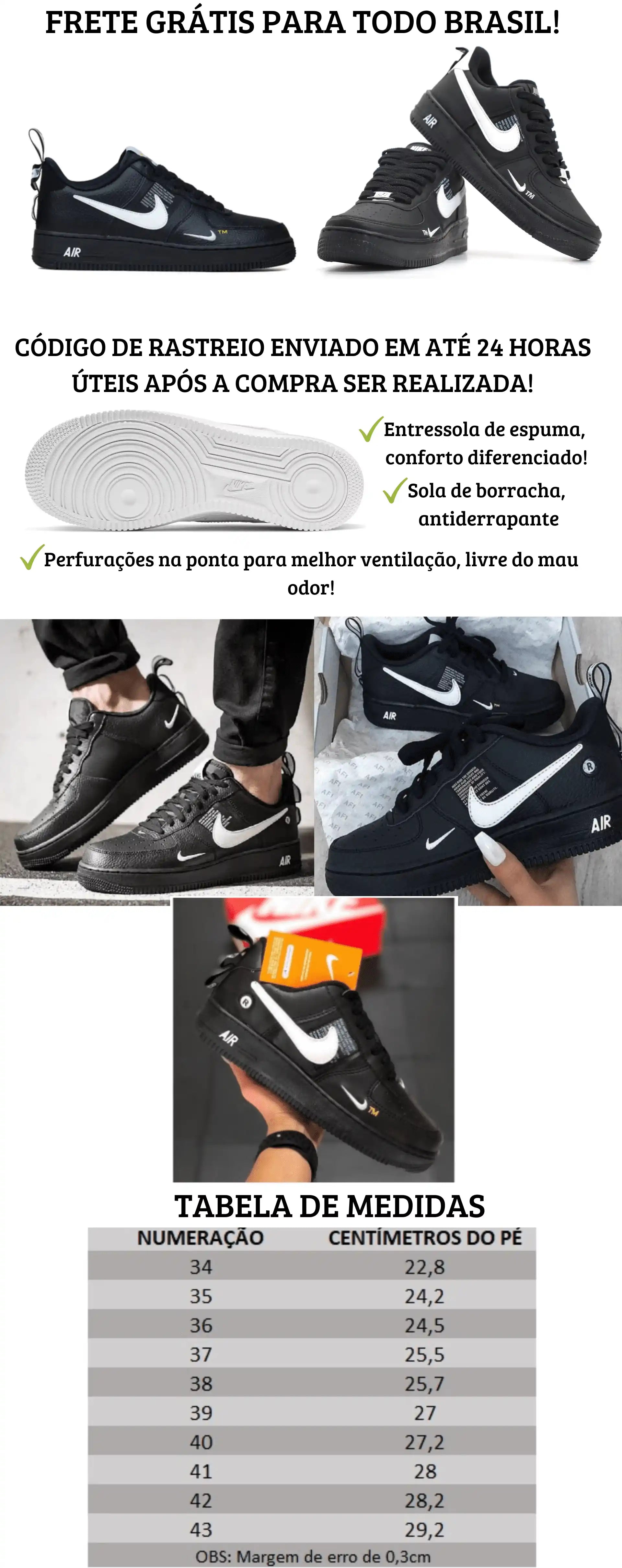 Tênis Nike Air Force 1 Low Preto e Branco em Couro