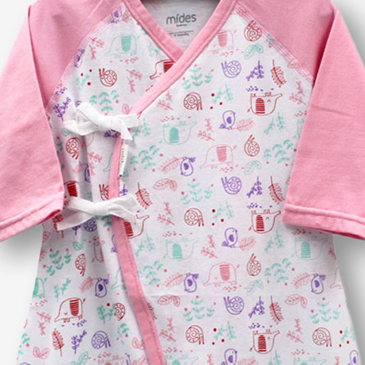 嬰兒燕尾袍-白色粉紅色袖/動物印花