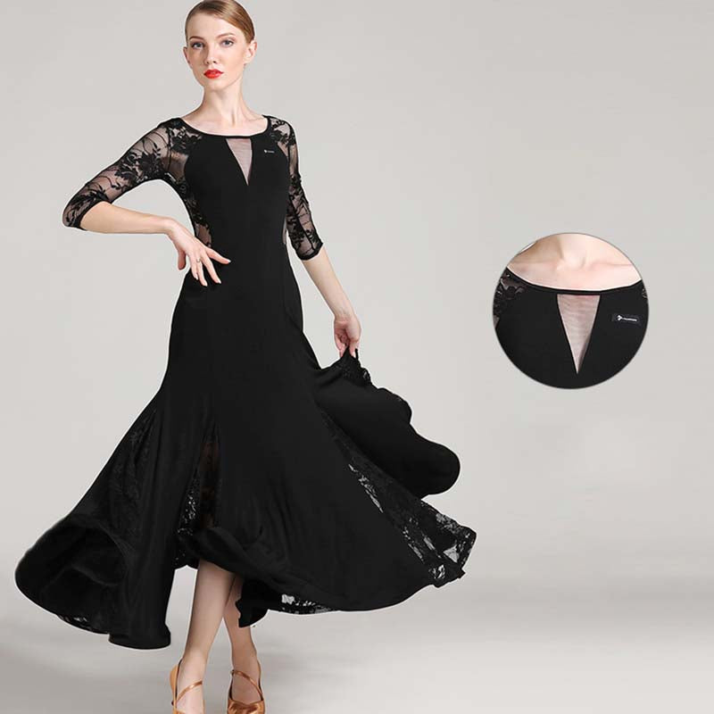 Women's Long Sleeve Lace Modern Dance Dresses Ballroom Dance costume B ...