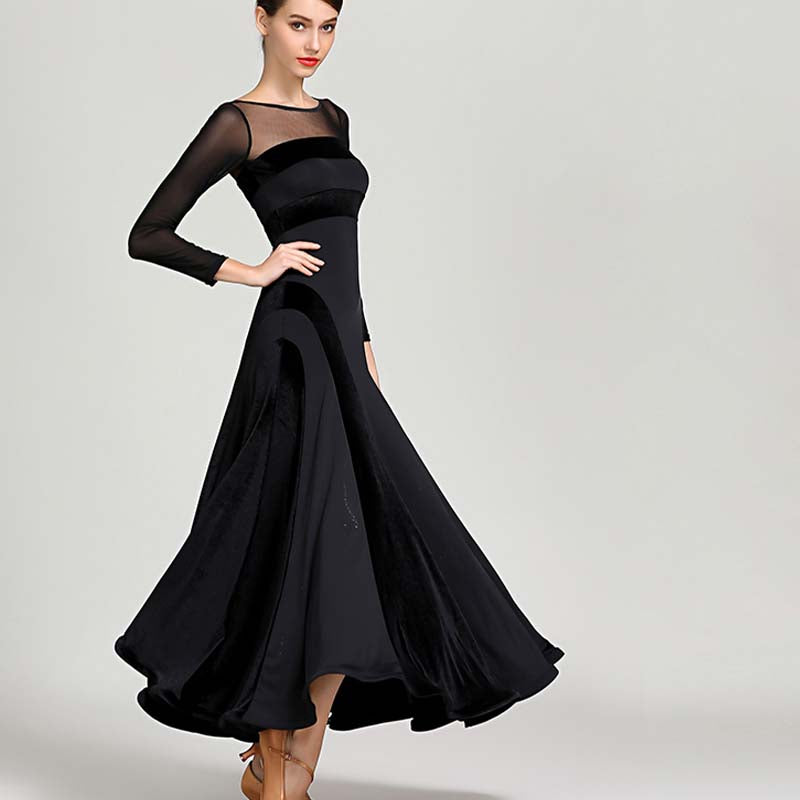 Women's Velvet Long Sleeve Modern Dance Dress Ballroom Dance Costume T ...