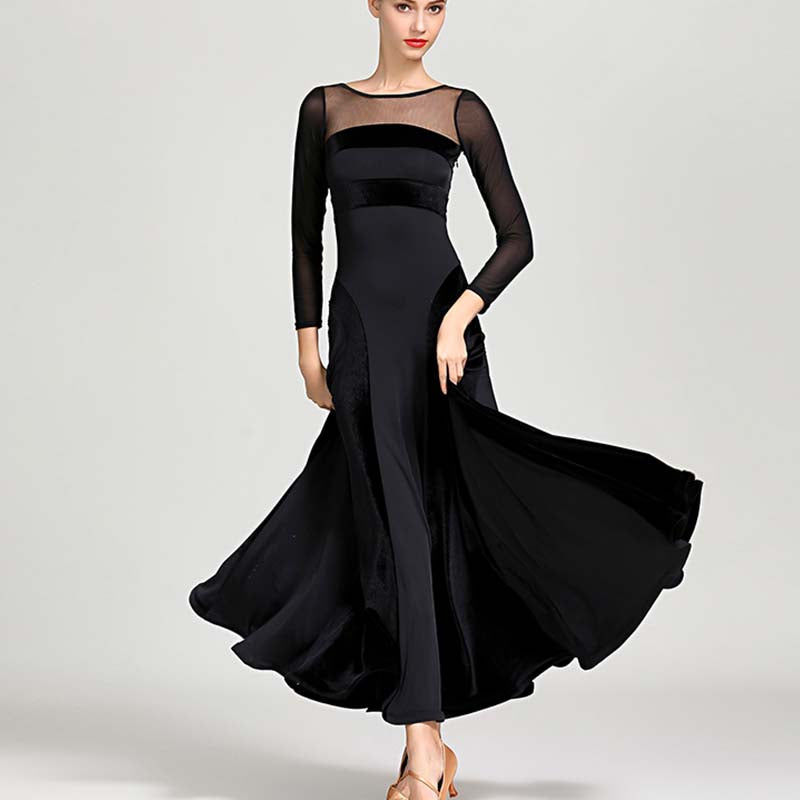 Women's Velvet Long Sleeve Modern Dance Dress Ballroom Dance Costume T ...